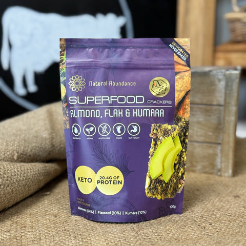Natural Abundance Almond, Flax and Kumara Crackers, 100g
