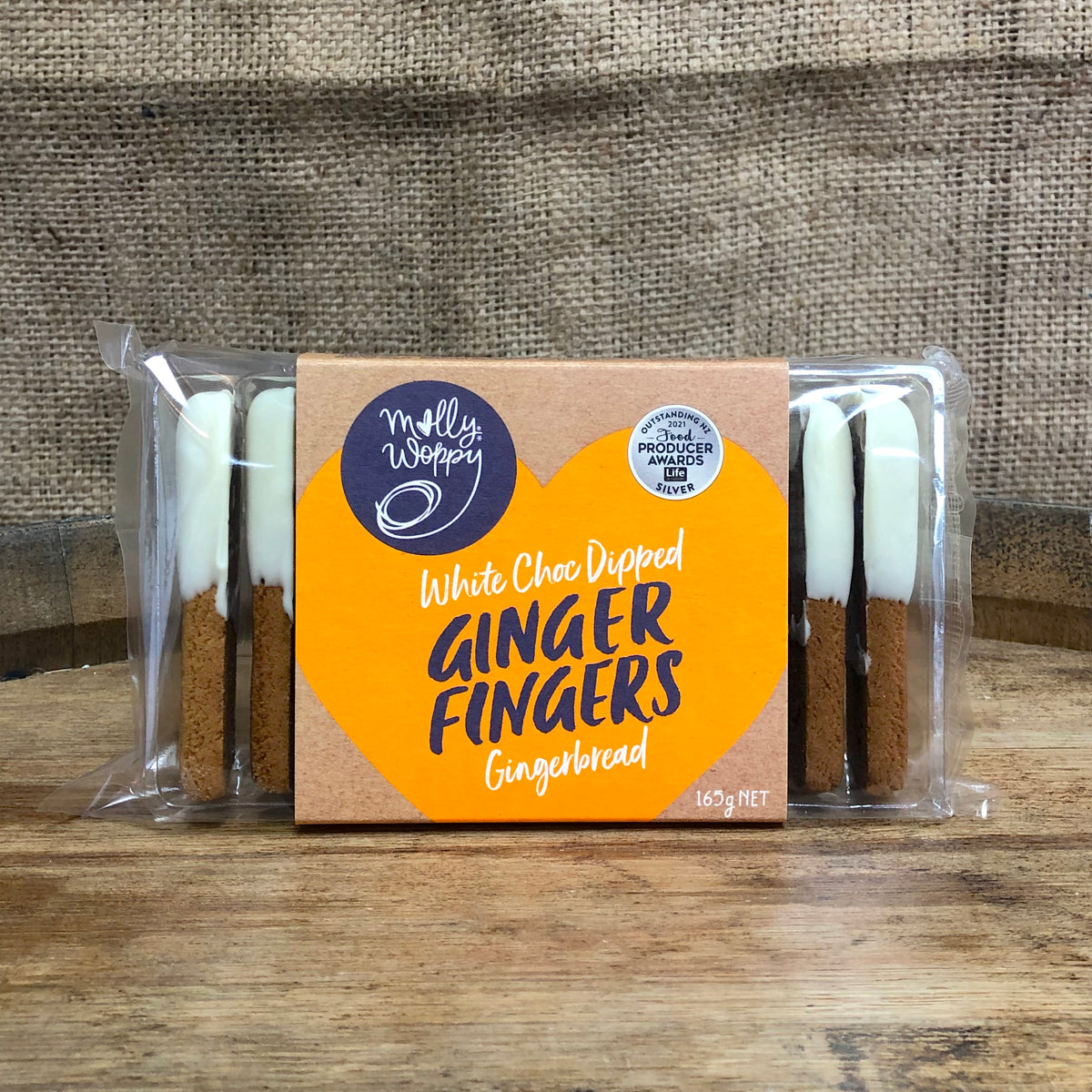 Molly Woppy White Choc Dipped Ginger Fingers, 165g